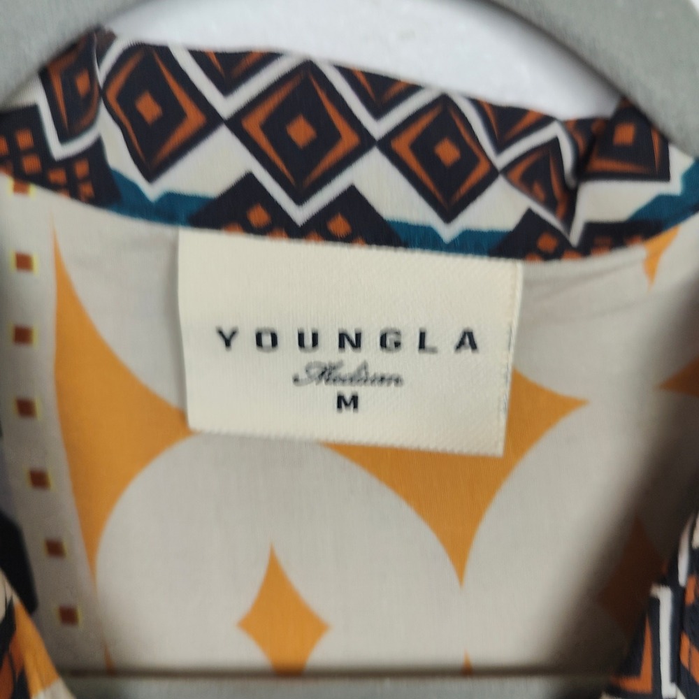 YoungLA Button Up‎ Shirt Mens Medium AOP All Over Tribal Print Viscose Preppy - Picture 4 of 6